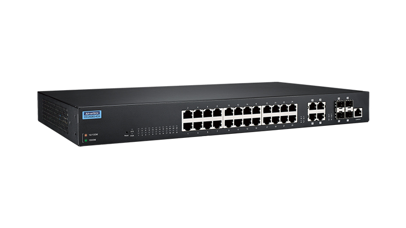 EKI-2428G-4CA Conmutador Ethernet no administrado combinado 24GE+4G, montaje en rack de 19", 100~240 VCA, 0~60 ℃