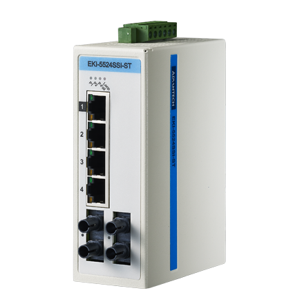 EKI-5524SSI-ST Conmutador Ethernet no administrado monomodo 4FE+2FE ST, ATEX/C1D2/IECEx, -40~75 ℃
