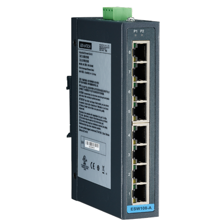 BB-ESW108-A Conmutador Ethernet industrial no administrado de tipo delgado 8FE con entrada de alimentación de VCA baja