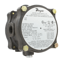 [NVT011690] Series 1950G Presostato Diferencial A Prueba De Explosión (1950G-0-B-120-NA: Interruptor de presión diferencial a prueba de explosiones, rango de 0.15-0.50" columna de agua, banda muerta aproximada en punto de ajuste mínimo de 0.06, banda muerta aproximada en punto de ajuste máximo de 0.11.)