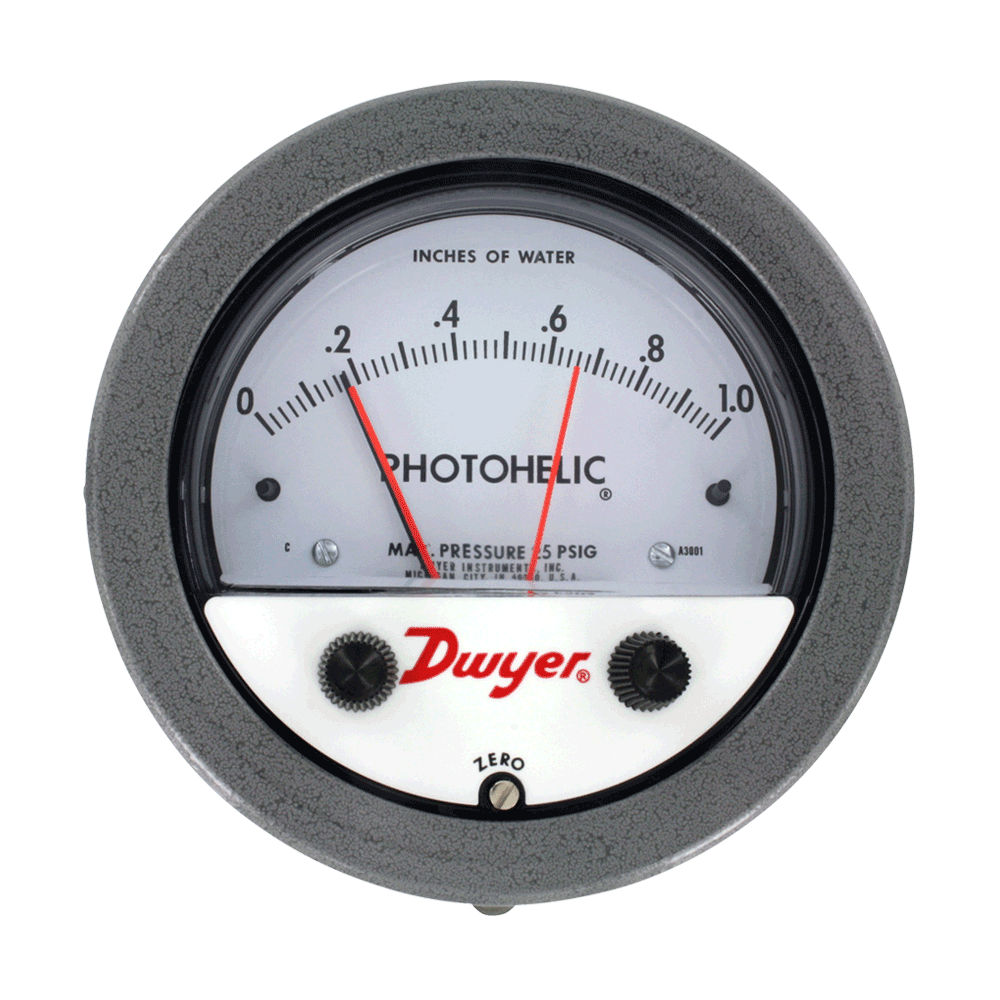 [NVT013103] Series A3000 Presostato/Manómetro Photohelic® (A3000-0: Medidor/interruptor de presión, rango de 0-0.50" columna de agua.)