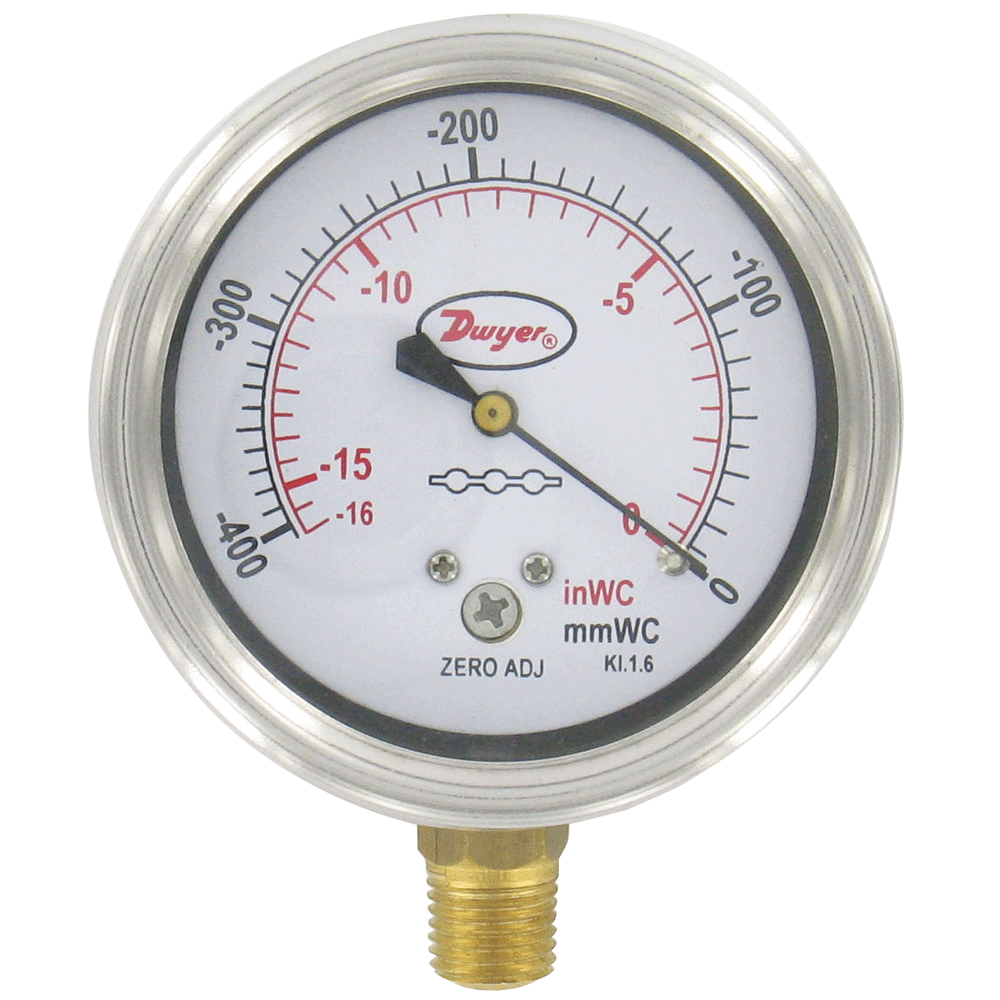 [NVT016948] Series SGX/SGF Manómetro De Baja Presión De Acero Inoxidable (SGX-D7622N: Medidor de baja presión de acero inoxidable, rango de -80-0" columna de agua (-2000-0 mm).)